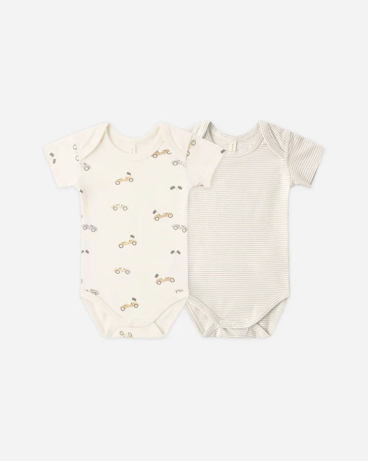 Short Sleeve Bodysuit Pack | Race Car, Oat Micro Stripe | Quincy Mae