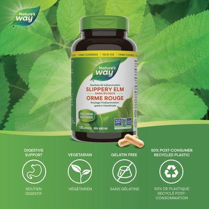 Nature’s Way Slippery Elm Bark – Traditionally Used to Soothe GI Tract Inflammation – Vegetarian, Non-GMO– 180 Capsules 🍁 All In One Marketplace Canada