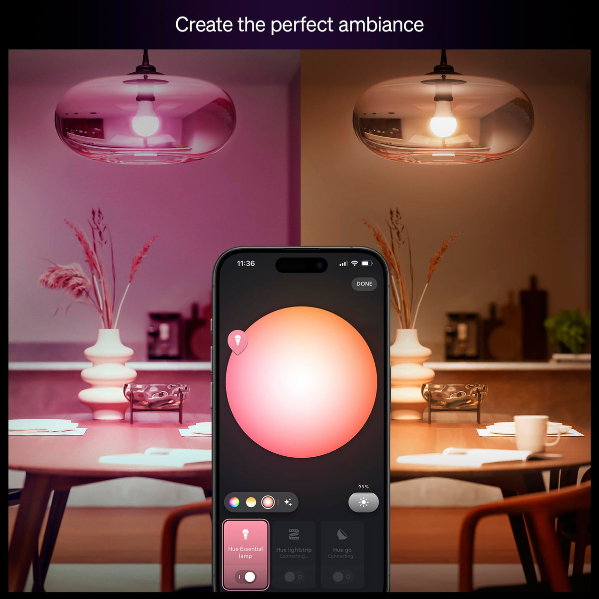 Philips Hue Essential Smart LED A19 Bulb, White and Color Ambiance, E26 Base, 8.8W, 2200K-6500K, 800 Lumens, Dimmable, Works with Alexa, Google Assistant, and Apple Home, 2 Pack 🍁 All In One Marketplace Canada