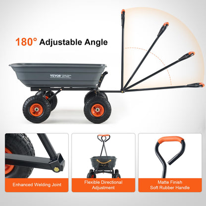 VEVOR Dump Cart, Poly Garden Dump Cart with Easy to Assemble Steel Frame, Dump Wagon with 2-in-1 Convertible Handle, Utility Wheelbarrow 600 lbs Capacity, 10 inch Tires 🍁 All In One Marketplace Canada