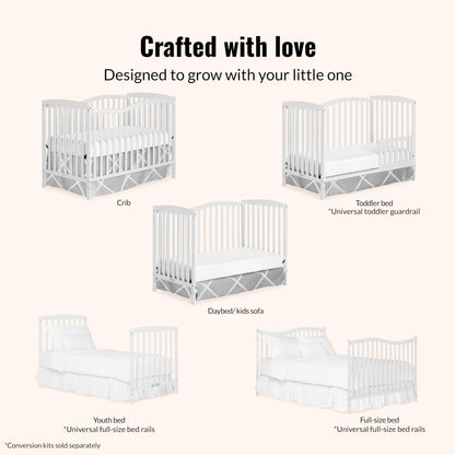 Dream On Me Chelsea 5-In-1 Convertible Crib In White, 4 Mattress Height Positions, Non Toxic Finish, JPMA Certified, Made Of Sustainable And Sturdy Pinewood 🍁 All In One Marketplace Canada