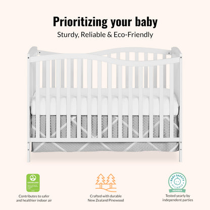 Dream On Me Chelsea 5-In-1 Convertible Crib In White, 4 Mattress Height Positions, Non Toxic Finish, JPMA Certified, Made Of Sustainable And Sturdy Pinewood 🍁 All In One Marketplace Canada