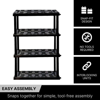 Koolatron Oscar Heavy Duty Plastic Storage Shelves- for Garage, Kitchen, Bathroom Basement, Kids Room, Toys,Stackable 4-Tier Black, Organizer Rack for Books Shoes, Pantry, Cleaning, Made in Canada 🍁 All In One Marketplace Canada