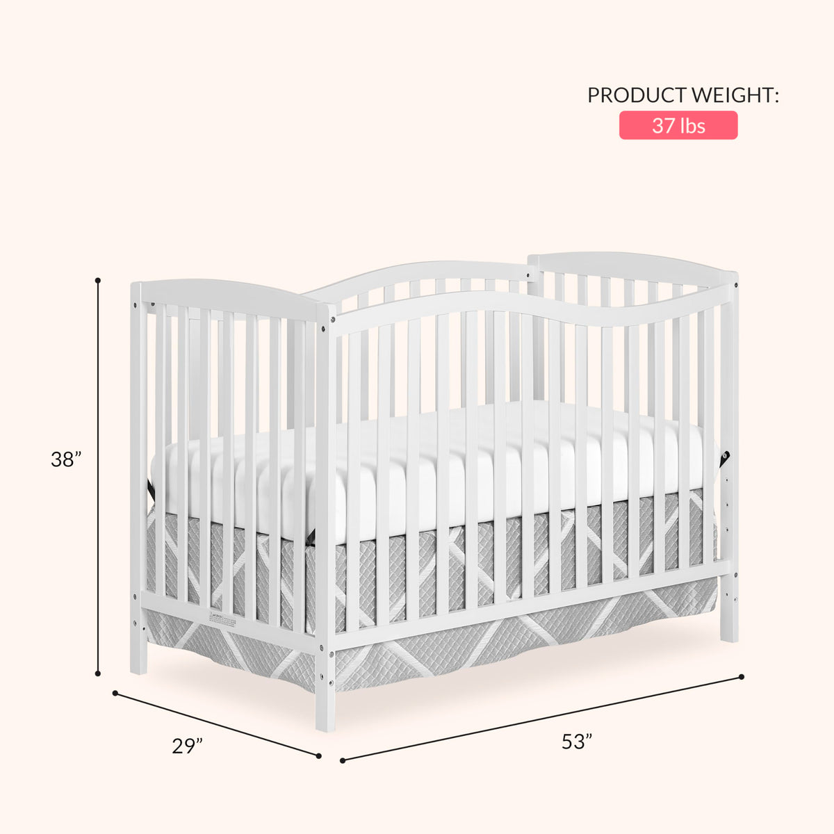Dream On Me Chelsea 5-In-1 Convertible Crib In White, 4 Mattress Height Positions, Non Toxic Finish, JPMA Certified, Made Of Sustainable And Sturdy Pinewood 🍁 All In One Marketplace Canada