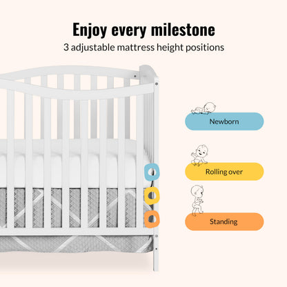 Dream On Me Chelsea 5-In-1 Convertible Crib In White, 4 Mattress Height Positions, Non Toxic Finish, JPMA Certified, Made Of Sustainable And Sturdy Pinewood 🍁 All In One Marketplace Canada