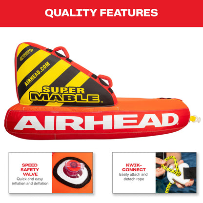 Airhead Super Mable, 1-3 Rider - Inflatable Towable Tube for Boating and Water Sports, Heavy Duty Full Nylon Cover & Zipper with EVA Foam Padding, Easy Inflating & Deflating 🍁 All In One Marketplace Canada