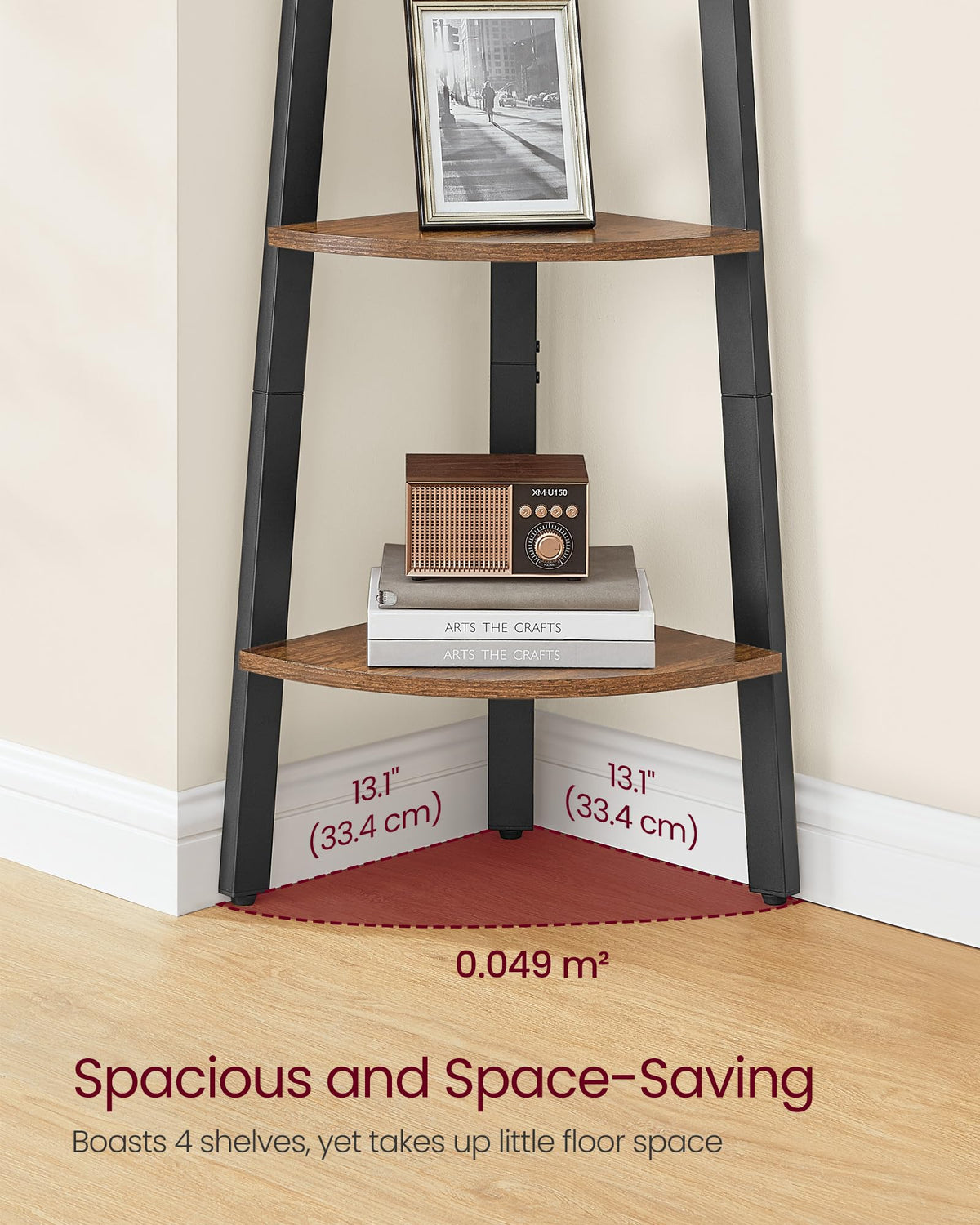 VASAGLE Corner Shelf Stand, 4-Tier Corner Bookshelf, Industrial Ladder Shelf, Plant Stand for Living Room, Office, Kitchen, Rustic Brown and Matte Black ULLS34X 🍁 All In One Marketplace Canada