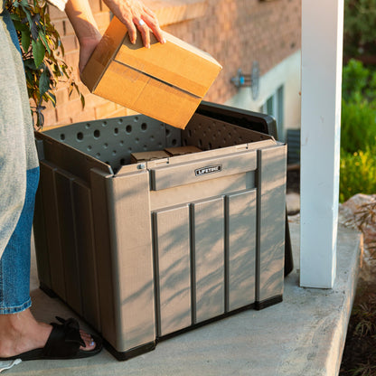 LIFETIME 25 Gallon Outdoor Storage Cube, Deckbox, Brown lid, Storage Box for Gardening Tools, Pool Supplies, Patio Furniture & More 🍁 All In One Marketplace Canada