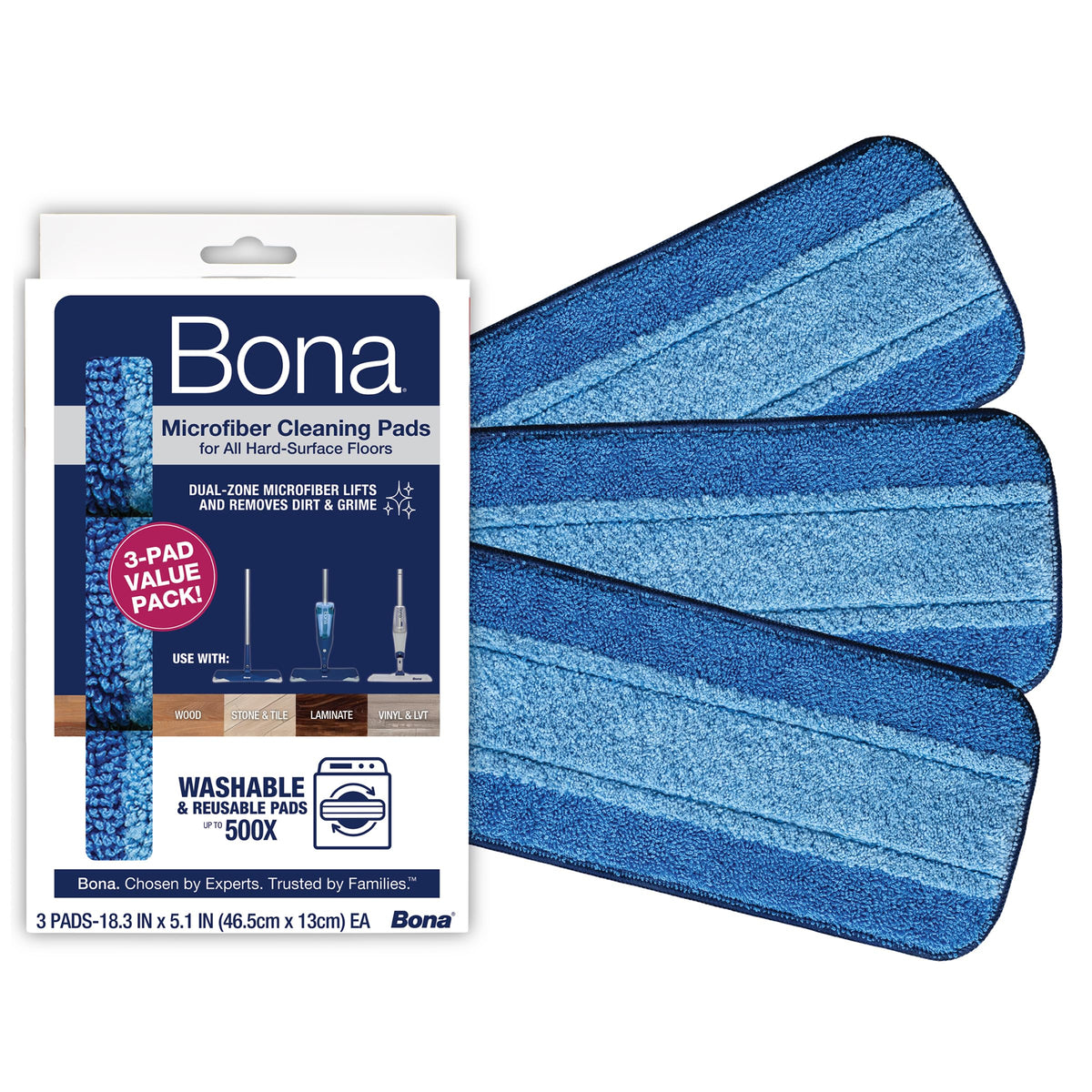 Bona Mop Microfiber Cleaning Pad for Hardwood & Hard Surface Floors - Value 3-Pack - For Use With Bona Mops - Dual Zone Cleaning 🍁 All In One Marketplace Canada