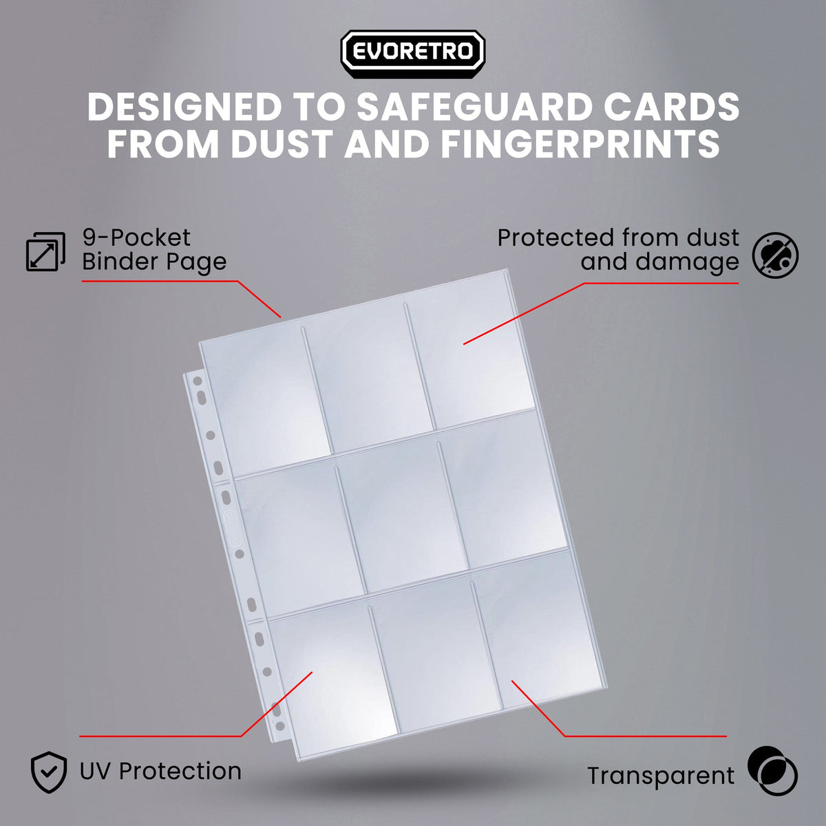 9 Pocket Binder Pages for Trading Cards – 100 Pack