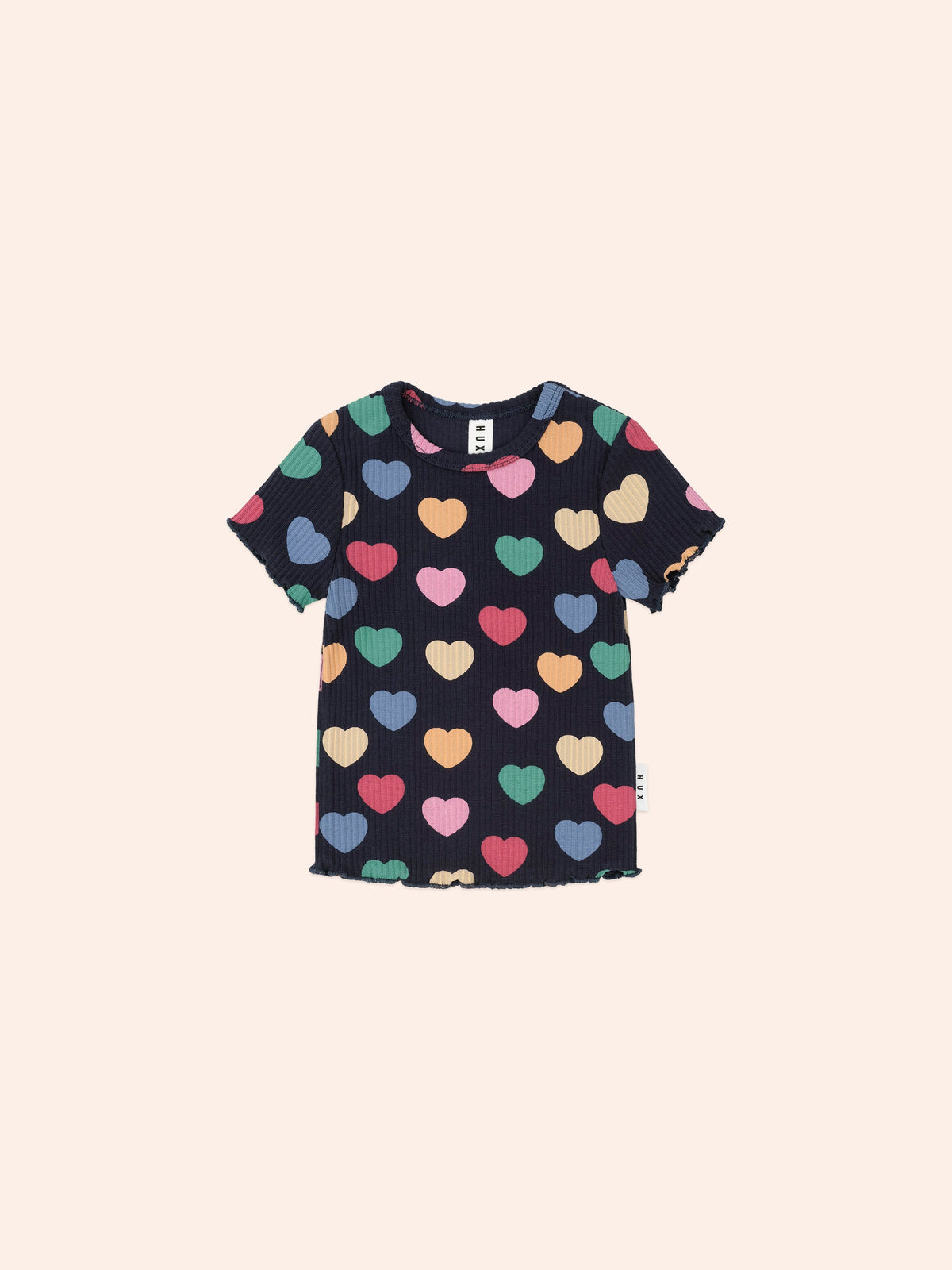 Multi Hearts Rib Tee  Set | Navy | Huxbaby