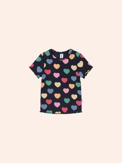 Multi Hearts Rib Tee  Set | Navy | Huxbaby