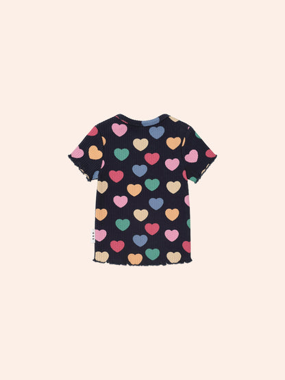 Multi Hearts Rib Tee  Set | Navy | Huxbaby
