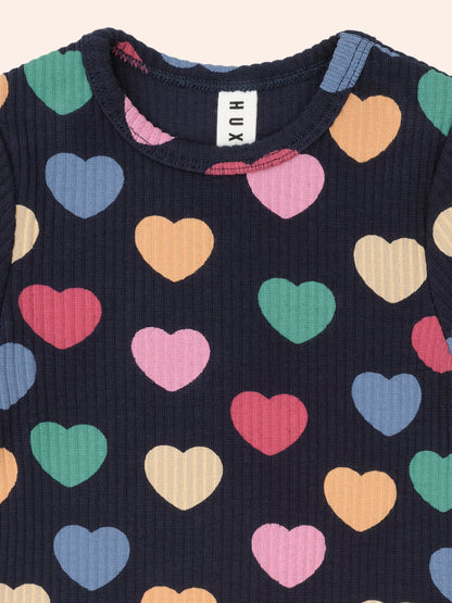 Multi Hearts Rib Tee  Set | Navy | Huxbaby