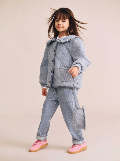 Vintage Bow Collar Denim Jacket | Blue Stripe | Huxbaby