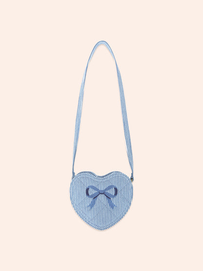 Bow Heart Handbag | Blue Stripe | Huxbaby
