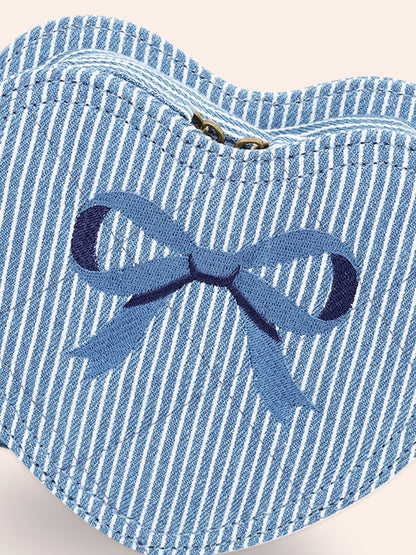 Bow Heart Handbag | Blue Stripe | Huxbaby