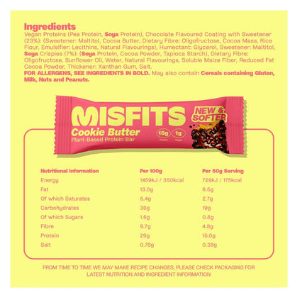 Misfits PLANT BASED PROTEIN BARS, 15 Bars/Box
