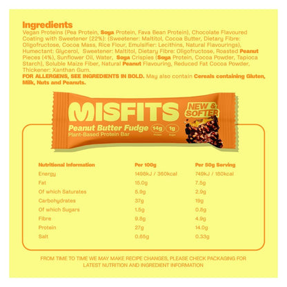 Misfits PLANT BASED PROTEIN BARS, 15 Bars/Box