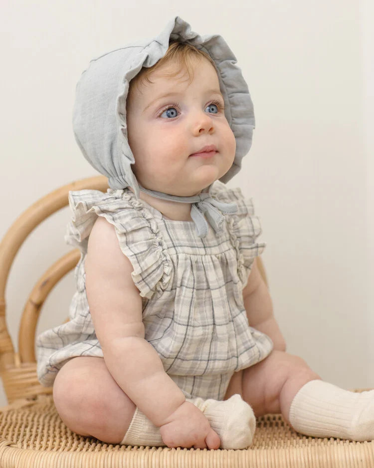 Woven Ruffle Bonnet | Sky | Quincy Mae