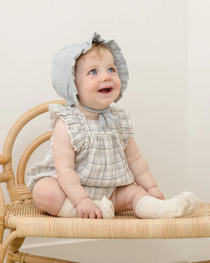 Woven Ruffle Bonnet | Sky | Quincy Mae