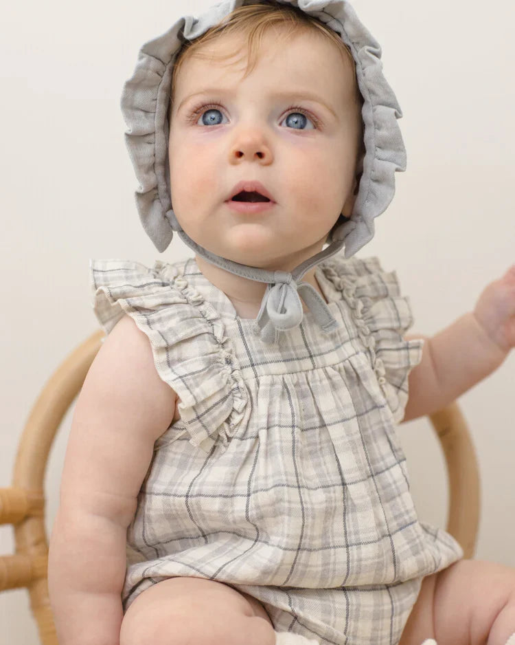 Woven Ruffle Bonnet | Sky | Quincy Mae