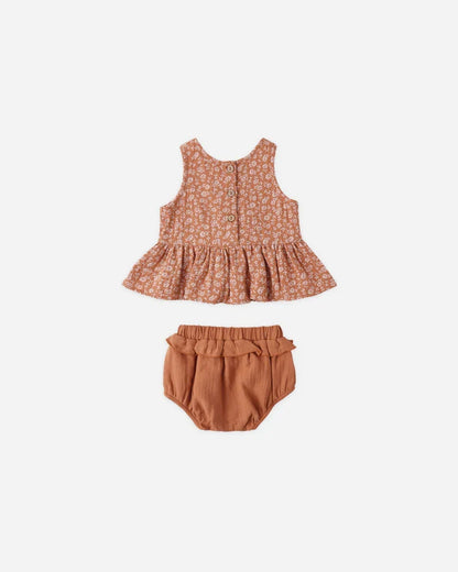 Sleeveless Peplum Set | Poppy Floral | Quincy Mae