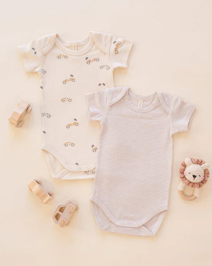 Short Sleeve Bodysuit Pack | Race Car, Oat Micro Stripe | Quincy Mae