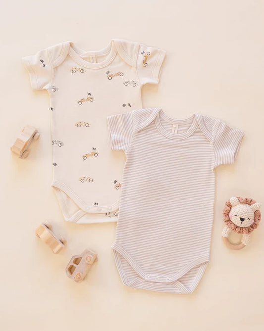 Short Sleeve Bodysuit Pack | Race Car, Oat Micro Stripe | Quincy Mae