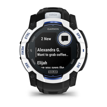 Instinct® 3 – 50 mm, Solar Whitestone with Black/Bolt Blue Band