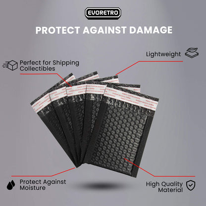 50x EVORETRO Poly Bubble Mailers  4x6" – Black Protective Shipping Envelopes