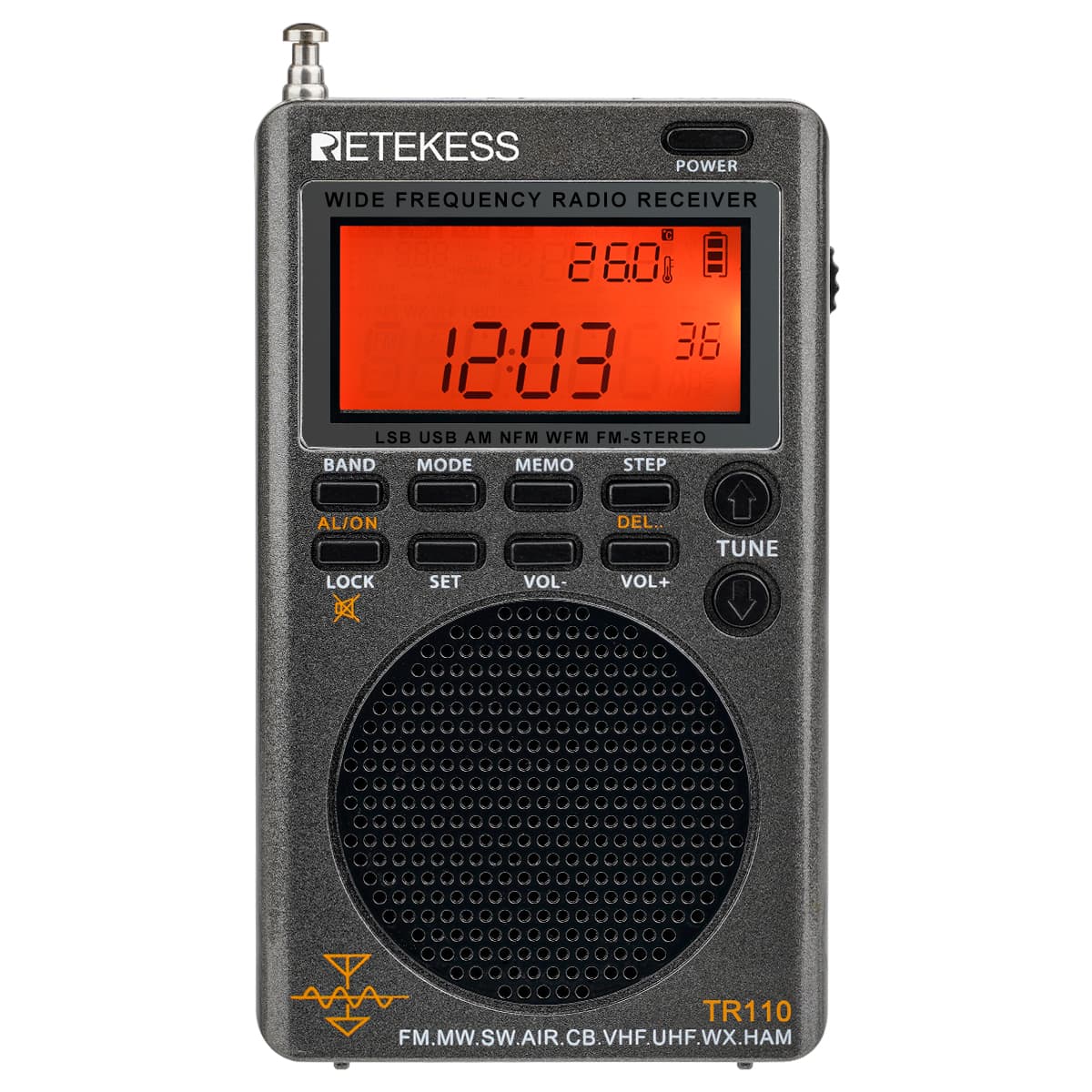 Retekess TR110 FM / MW / SW / USB / AIR / CB / VHF/ NOAA / UHF Portable Full Band Digital Radio Scanner