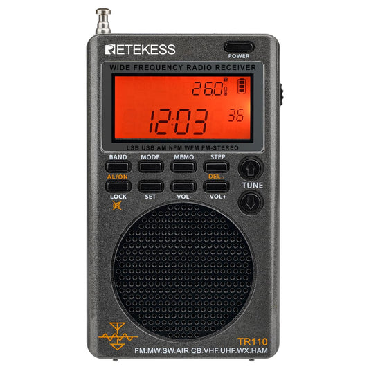 Retekess TR110 FM / MW / SW / USB / AIR / CB / VHF/ NOAA / UHF Portable Full Band Digital Radio Scanner