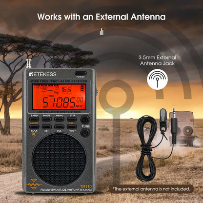 Retekess TR110 FM / MW / SW / USB / AIR / CB / VHF/ NOAA / UHF Portable Full Band Digital Radio Scanner