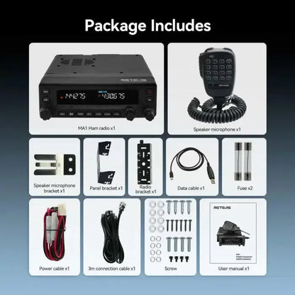 Retevis MA1 50W Dual Band Mobile Ham Radio w/ Wide-Band Receive