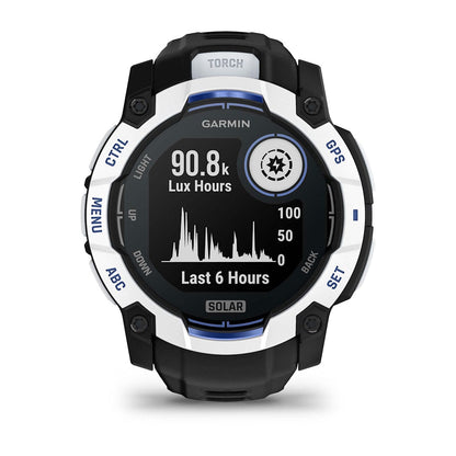 Instinct® 3 – 50 mm, Solar Whitestone with Black/Bolt Blue Band
