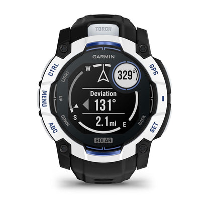 Instinct® 3 – 50 mm, Solar Whitestone with Black/Bolt Blue Band