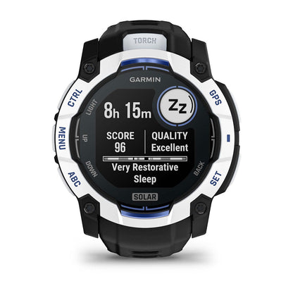 Instinct® 3 – 50 mm, Solar Whitestone with Black/Bolt Blue Band
